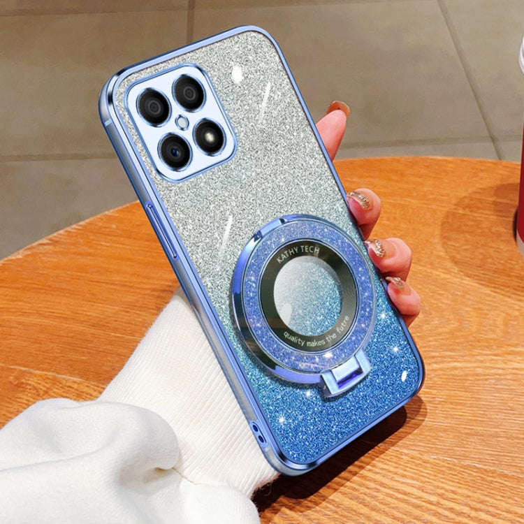 For Honor X30i Plated Gradient Glitter Round Holder TPU Phone Case(Sierra Blue)