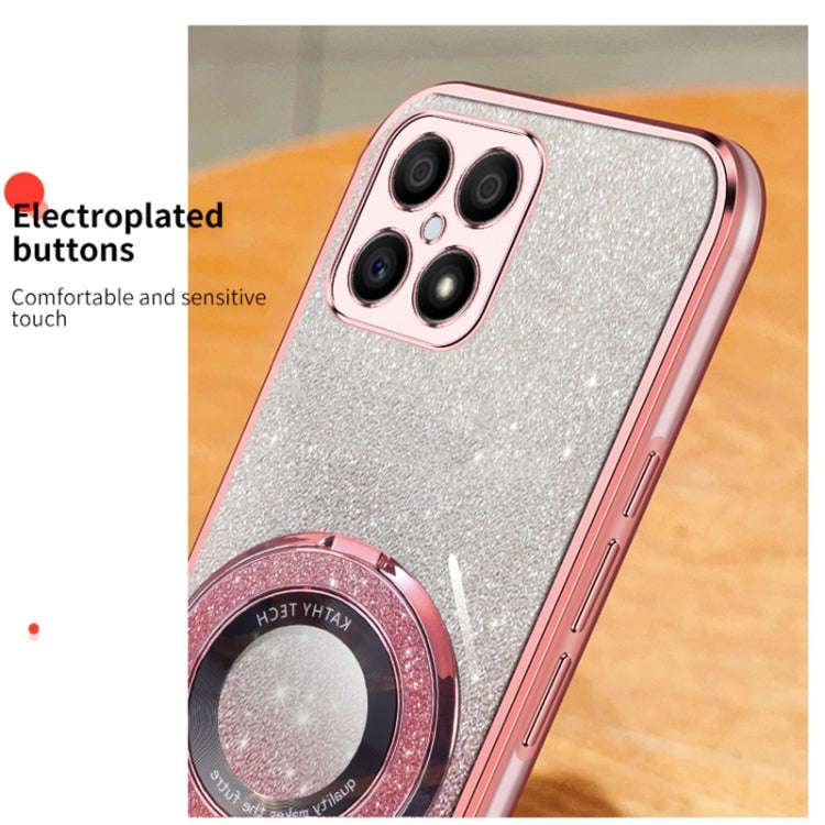 For Honor X30i Plated Gradient Glitter Round Holder TPU Phone Case(Sierra Blue)