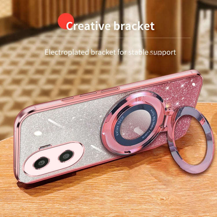 For Honor X40i Plated Gradient Glitter Round Holder TPU Phone Case(Pink)