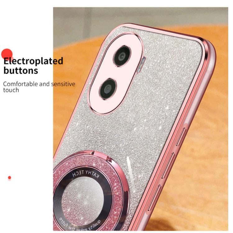 For Honor X40i Plated Gradient Glitter Round Holder TPU Phone Case(Pink)