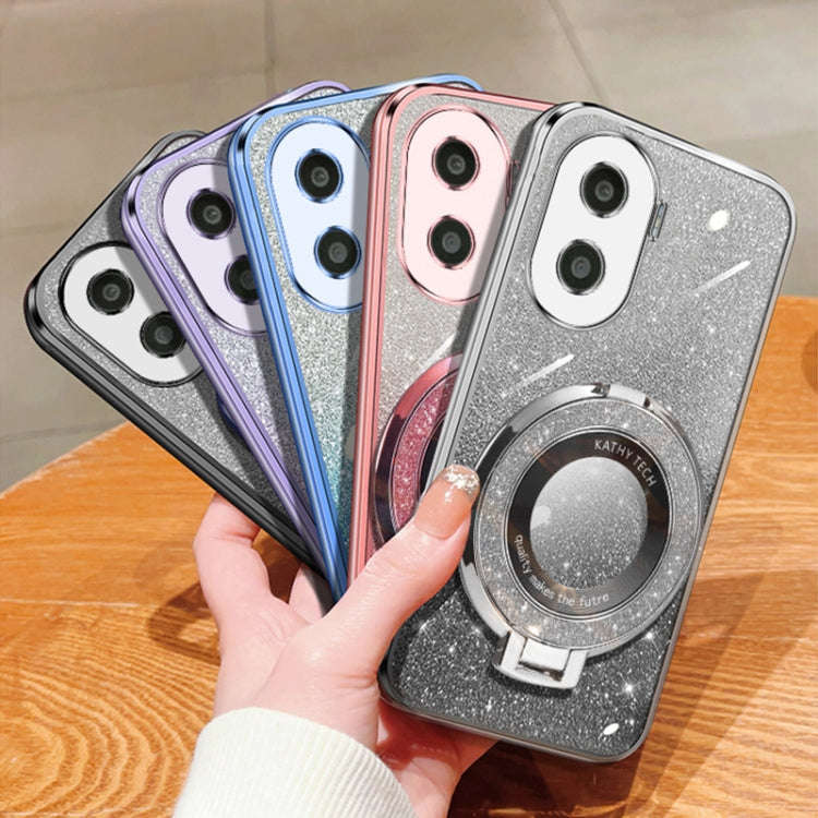 For Honor X40i Plated Gradient Glitter Round Holder TPU Phone Case(Silver)