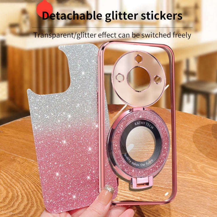 For Honor X50 Plated Gradient Glitter Round Holder TPU Phone Case(Pink)