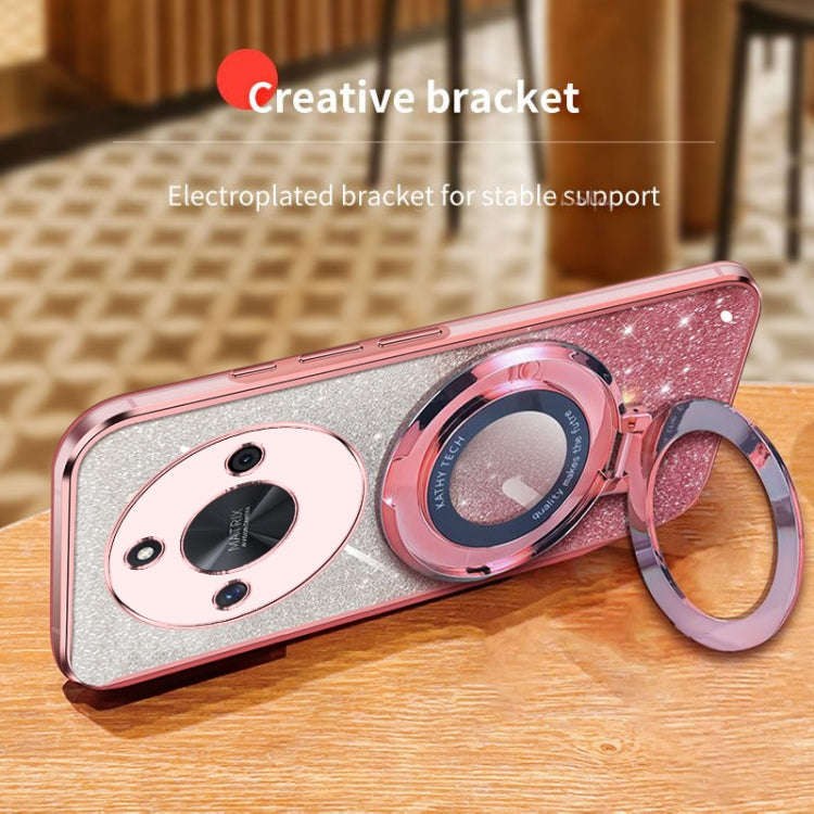 For Honor X50 Plated Gradient Glitter Round Holder TPU Phone Case(Pink)