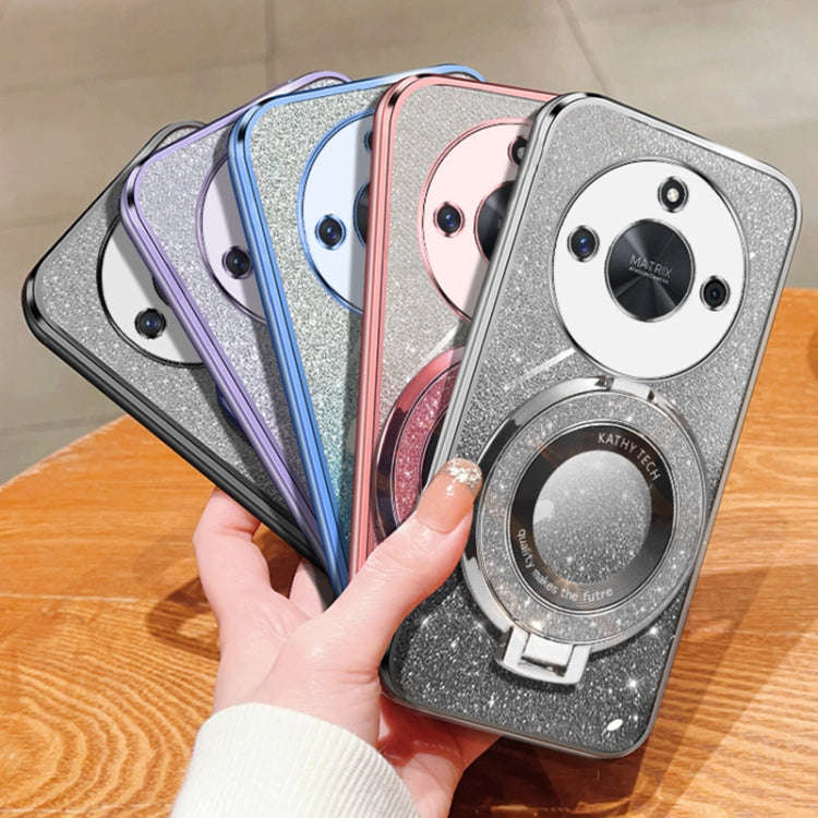 For Honor X50 Plated Gradient Glitter Round Holder TPU Phone Case(Silver)