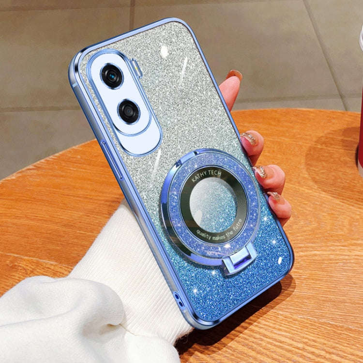 For Honor X50i / 90 Lite Plated Gradient Glitter Round Holder TPU Phone Case(Sierra Blue)