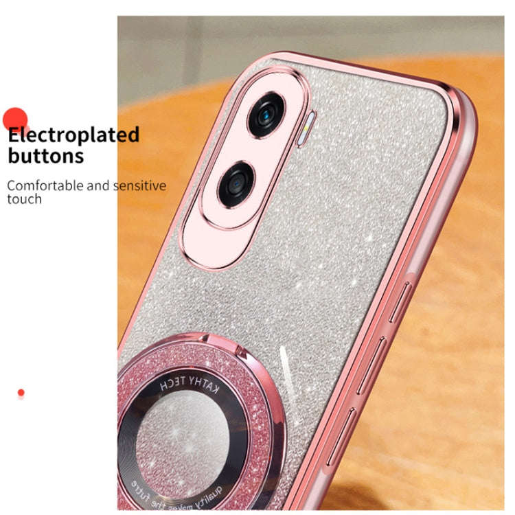 For Honor X50i / 90 Lite Plated Gradient Glitter Round Holder TPU Phone Case(Sierra Blue)