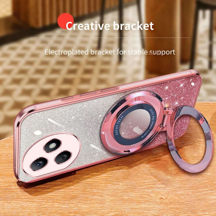 For Honor X50i+ Plated Gradient Glitter Round Holder TPU Phone Case(Pink)