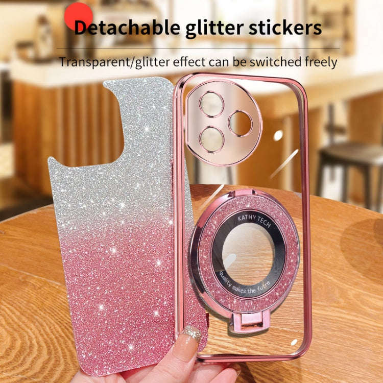 For Honor X50i+ Plated Gradient Glitter Round Holder TPU Phone Case(Sierra Blue)