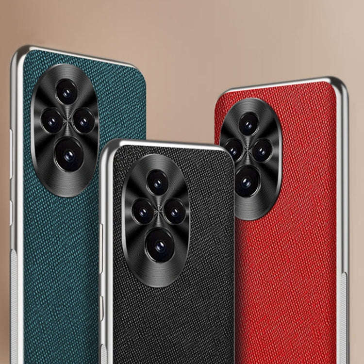 For Honor 200 Silver Edge Cross Texture PU Leather Phone Case(Dark Green)