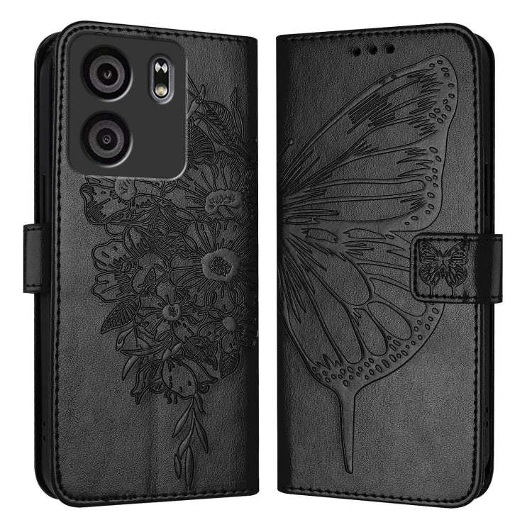 For BLU View 5 Embossed Butterfly Leather Phone Case(Black)