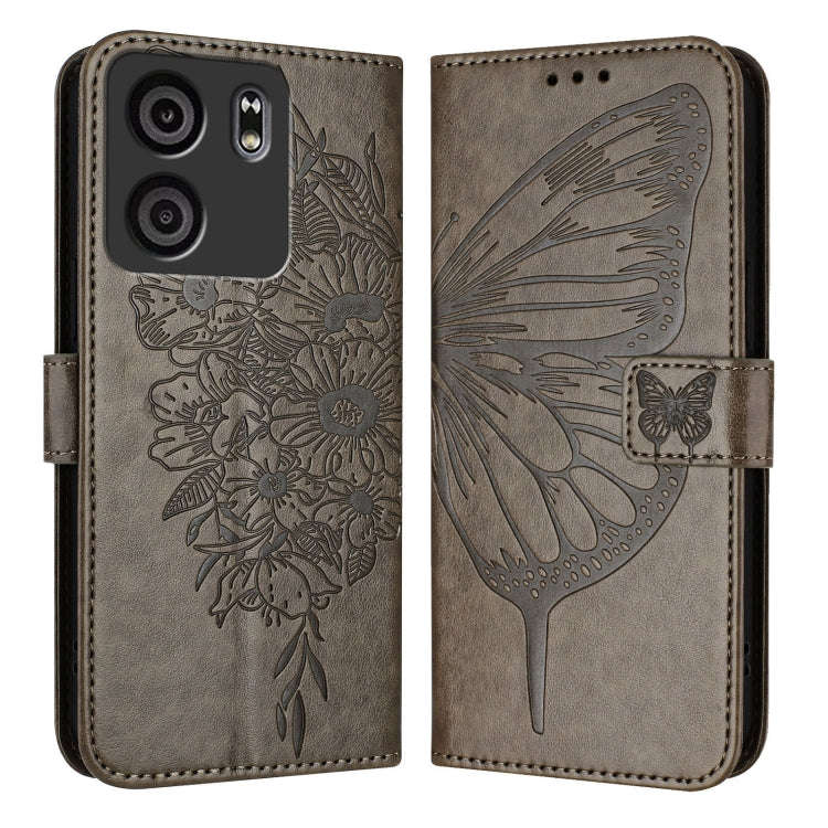 For BLU View 5 Embossed Butterfly Leather Phone Case(Grey)
