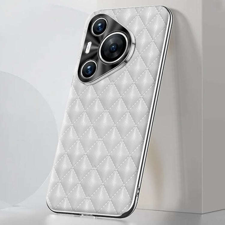 For Huawei Pura 70 Pro / 70 Pro+ Silver Edge Rhombic Texture PU Leather Phone Case(White)