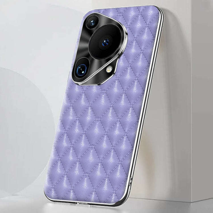 For Huawei Pura 70 Ultra Silver Edge Rhombic Texture PU Leather Phone Case(Purple)