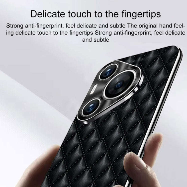 For Huawei Pura 70 Pro / 70 Pro+ Silver Edge Rhombic Texture PU Leather Phone Case(Brown)