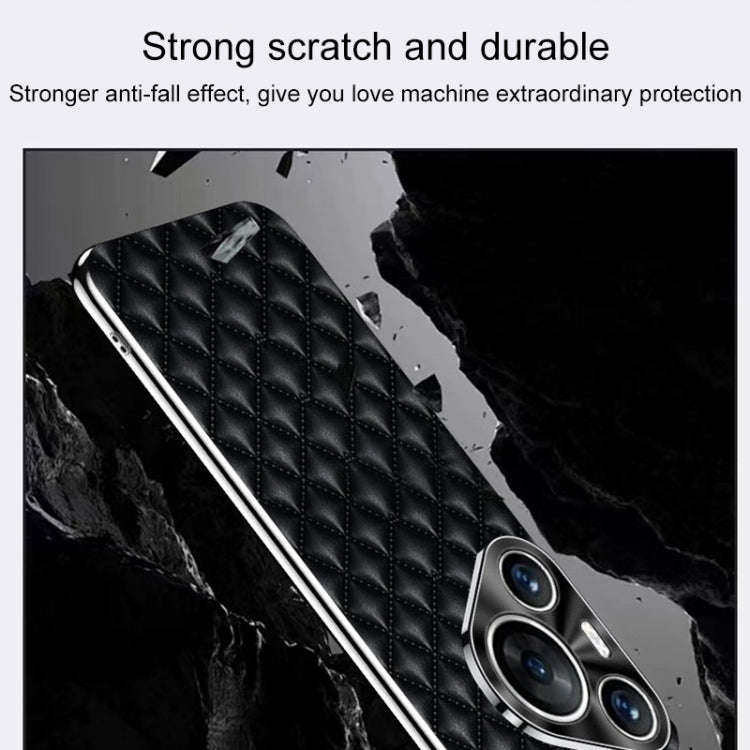 For Huawei Pura 70 Ultra Silver Edge Rhombic Texture PU Leather Phone Case(Orange)