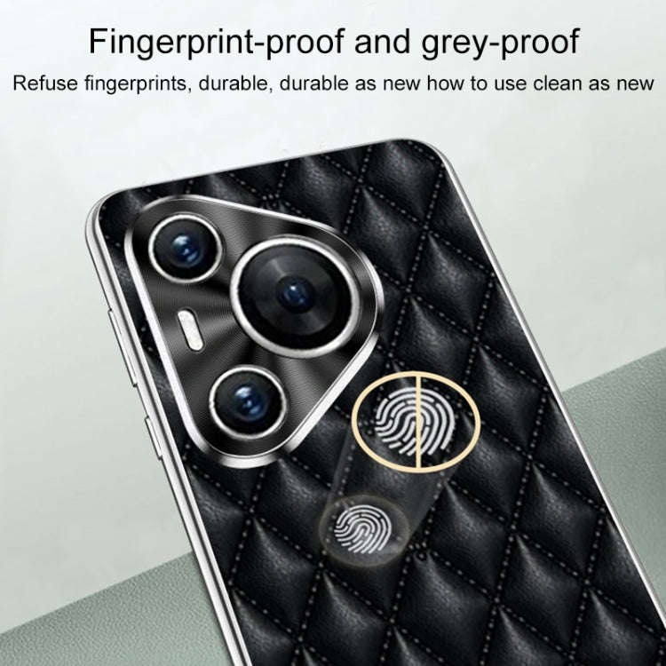 For Huawei Pura 70 Pro / 70 Pro+ Silver Edge Rhombic Texture PU Leather Phone Case(Brown)