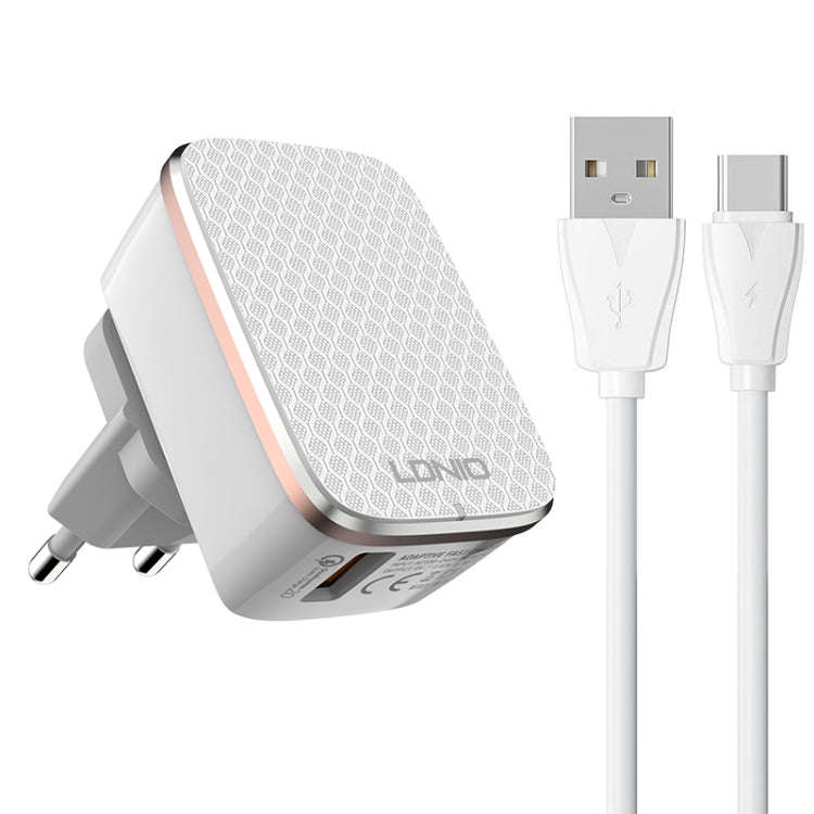 LDNIO A1204Q QC3.0 18W USB Fast Charger with 1m USB to USB-C / Type-C Cable, Plug Type:EU Plug(Wh...