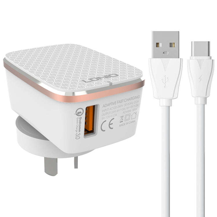 LDNIO A1204Q QC3.0 18W USB Fast Charger with 1m USB to USB-C / Type-C Cable, Plug Type:US Plug(Wh...