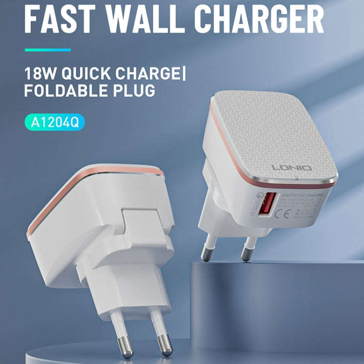 LDNIO A1204Q QC3.0 18W USB Fast Charger with 1m USB to USB-C / Type-C Cable, Plug Type:EU Plug(Wh...