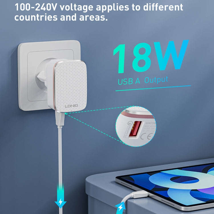 LDNIO A1204Q QC3.0 18W USB Fast Charger with 1m USB to USB-C / Type-C Cable, Plug Type:EU Plug(Wh...
