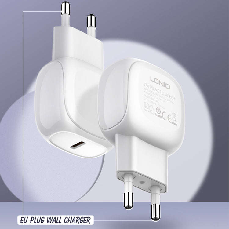 LDNIO A1206C PD27W USB-C / Type-C Fast Charger with 1m Type-C Cable, Plug Type:EU Plug(White)