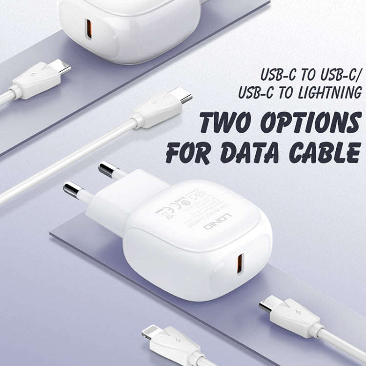 LDNIO A1206C PD27W USB-C / Type-C Fast Charger with 1m Type-C Cable, Plug Type:EU Plug(White)
