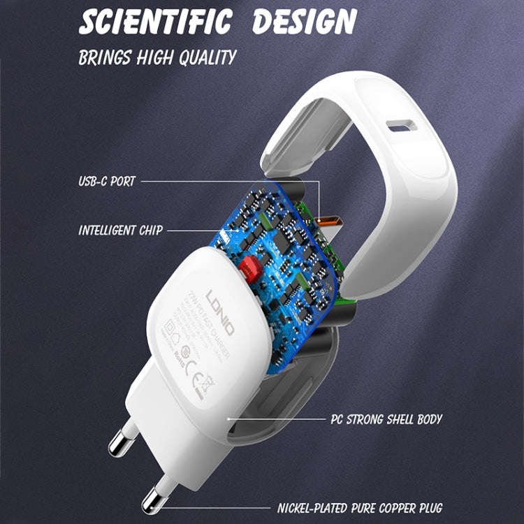 LDNIO A1206C PD27W USB-C / Type-C Fast Charger with 1m Type-C Cable, Plug Type:EU Plug(White)