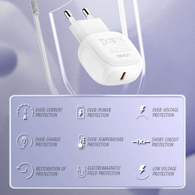 LDNIO A1206C PD27W USB-C / Type-C Fast Charger with 1m Type-C Cable, Plug Type:EU Plug(White)