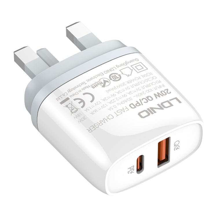 LDNIO Q229 QC3.0 / PD20W USB + Type-C Fast Charger with 1m USB to Type-C Cable, Plug Type:UK Plug...
