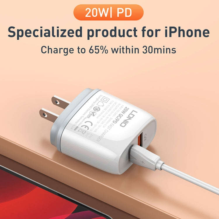 LDNIO Q229 QC3.0 / PD20W USB + Type-C Fast Charger with 1m USB to Type-C Cable, Plug Type:UK Plug...