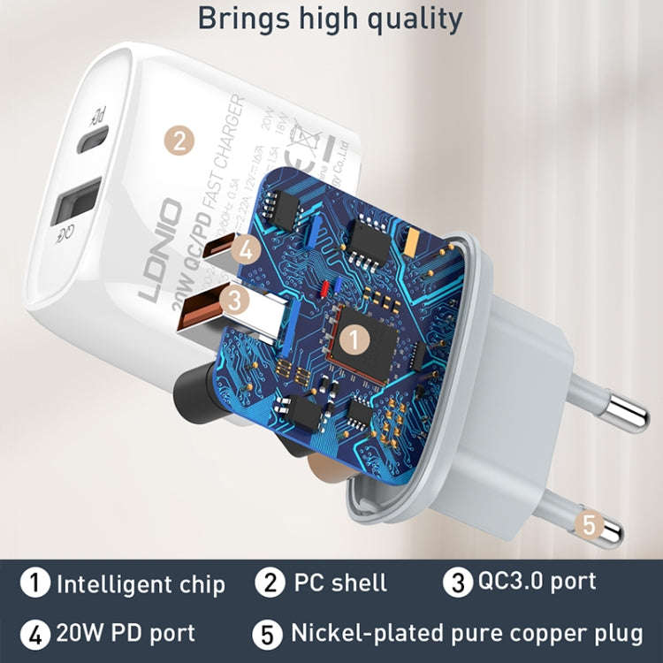 LDNIO Q229 QC3.0 / PD20W USB + Type-C Fast Charger with 1m USB to Type-C Cable, Plug Type:UK Plug...