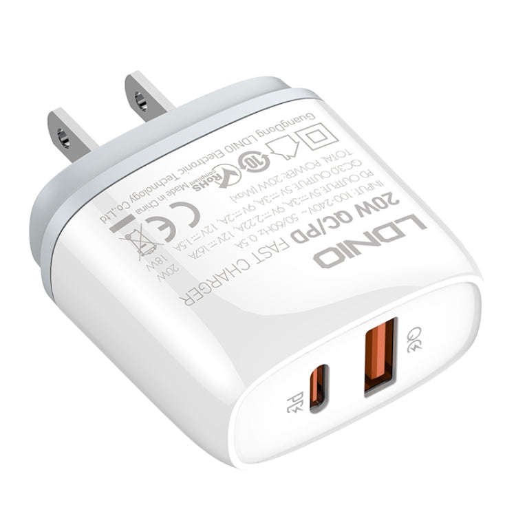 LDNIO Q229 QC3.0 / PD20W USB + Type-C Fast Charger with 1m Type-C to Type-C Cable, Plug Type:US P...