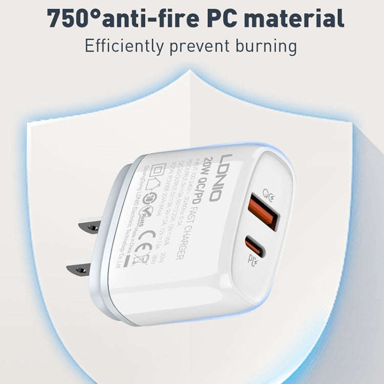 LDNIO Q229 QC3.0 / PD20W USB + Type-C Fast Charger with 1m Type-C to Type-C Cable, Plug Type:US P...