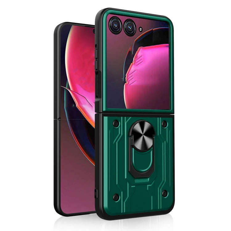 For Motorola Razr 50 Magnetic Holder TPU+PC Phone Case(Dark Green)