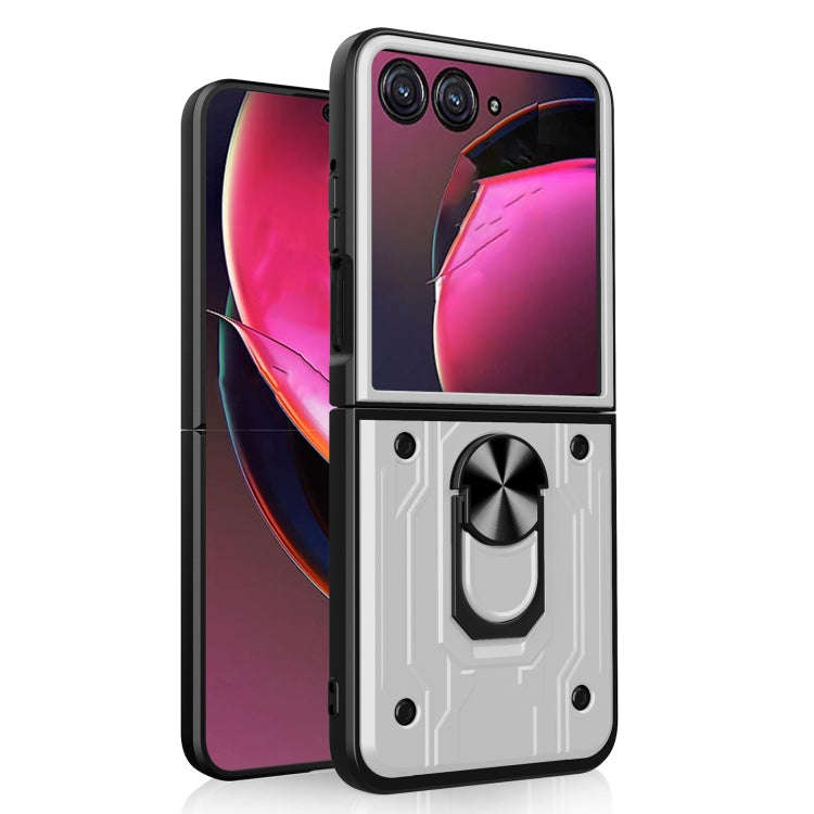 For Motorola Razr 50 Magnetic Holder TPU+PC Phone Case(White)