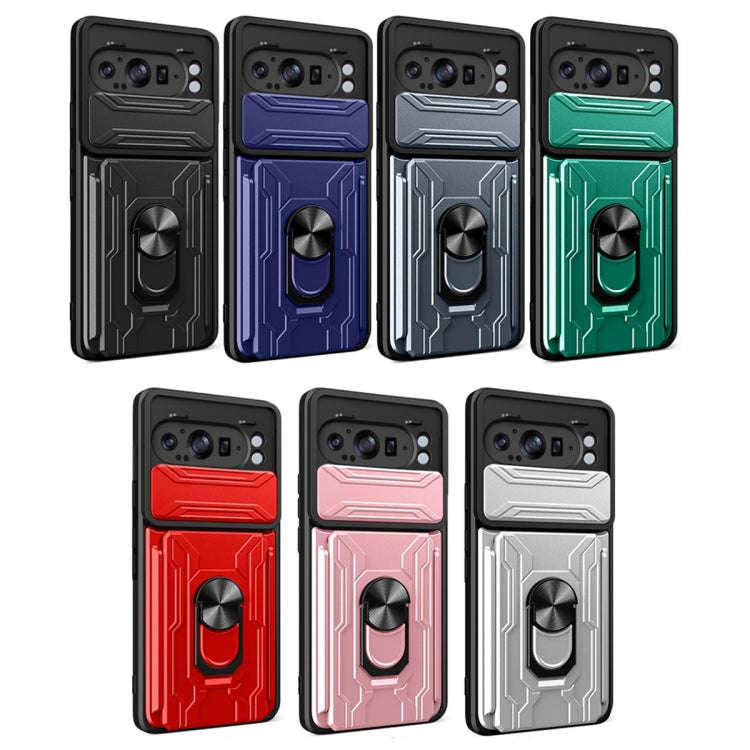 For Google Pixel 9 Pro XL Sliding Camshield TPU+PC Phone Case with Card Slot(Red)