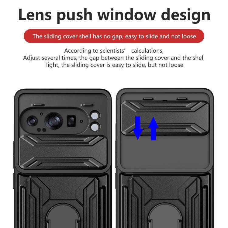 For Google Pixel 9 Pro XL Sliding Camshield TPU+PC Phone Case with Card Slot(Red)