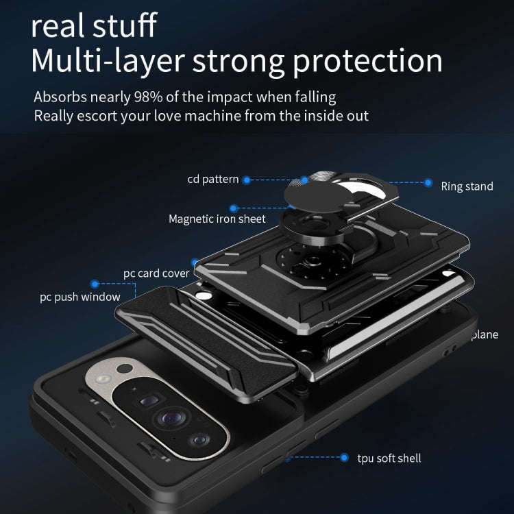For Google Pixel 9 / 9 Pro Sliding Camshield TPU+PC Phone Case with Card Slot(Blue)