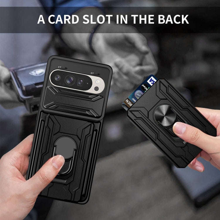 For Google Pixel 9 / 9 Pro Sliding Camshield TPU+PC Phone Case with Card Slot(Blue)