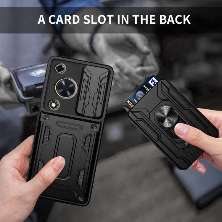 For Huawei nova Y72 Sliding Camshield TPU+PC Phone Case with Card Slot(Red)