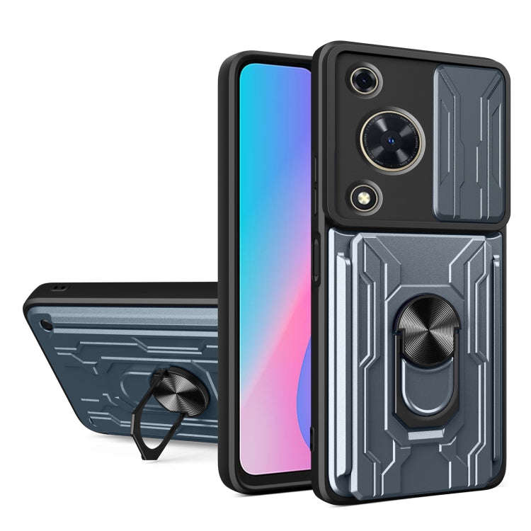 For Huawei nova Y72 Sliding Camshield TPU+PC Phone Case with Card Slot(Grey)