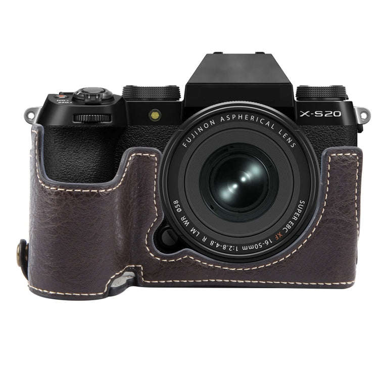 For FUJIFILM X-S20 Buffalo Texture PU Leather Camera Half Case Base(Dark Coffee)