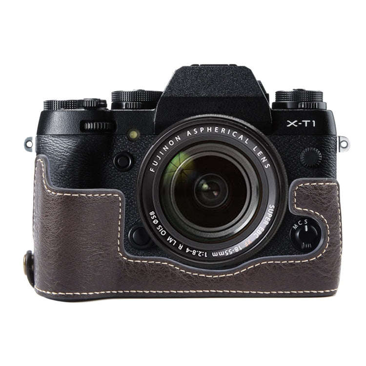 For FUJIFILM X-T1 Buffalo Texture PU Leather Camera Half Case Base(Dark Coffee)