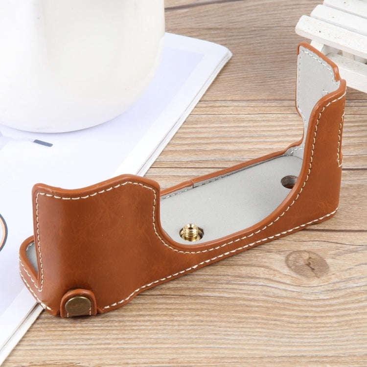 For FUJIFILM X100VI Glossy PU Leather Camera Half Case Base(Brown)