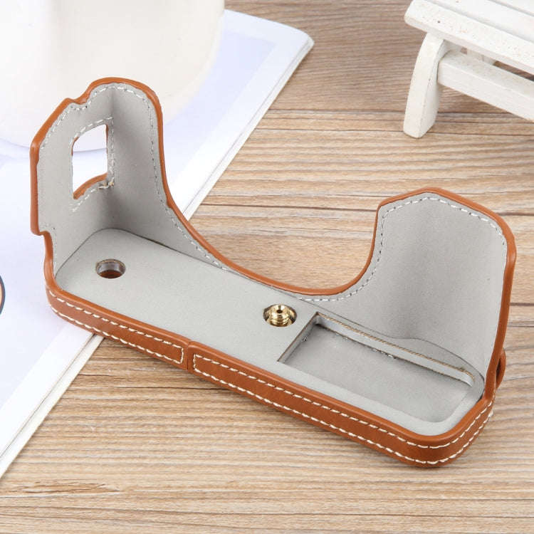For FUJIFILM X100VI Glossy PU Leather Camera Half Case Base(Brown)