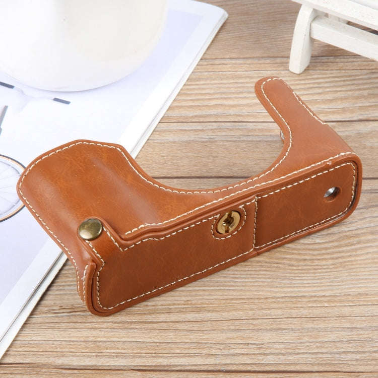 For FUJIFILM X100VI Glossy PU Leather Camera Half Case Base(Brown)