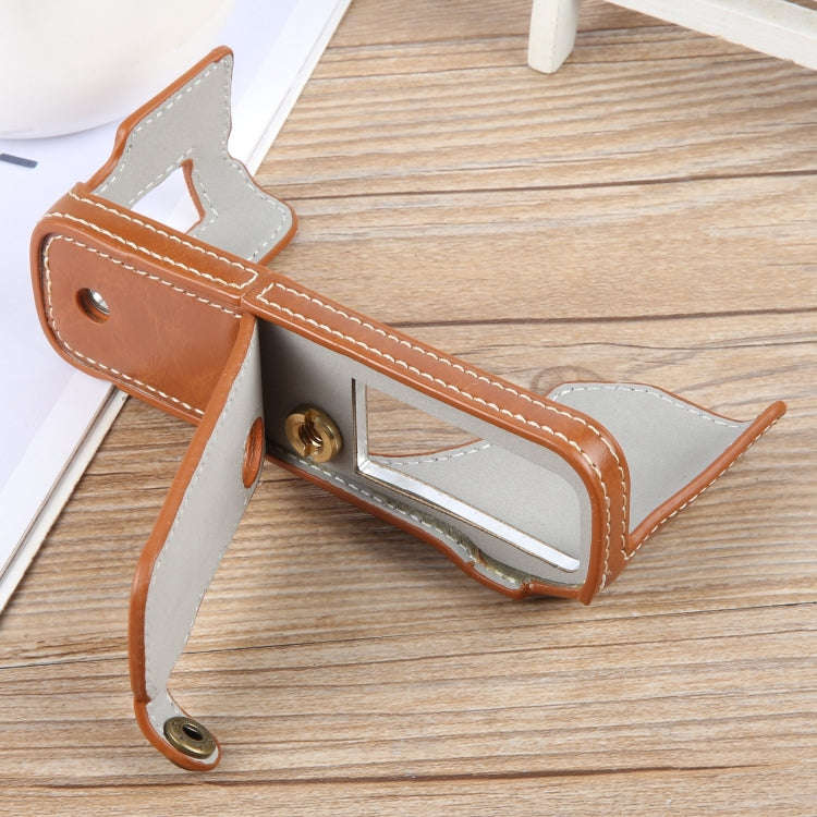 For FUJIFILM X100VI Glossy PU Leather Camera Half Case Base(Brown)
