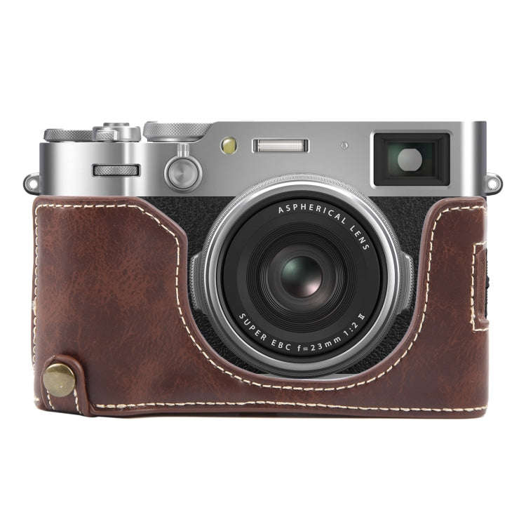 For FUJIFILM X100VI Glossy PU Leather Camera Half Case Base(Coffee)