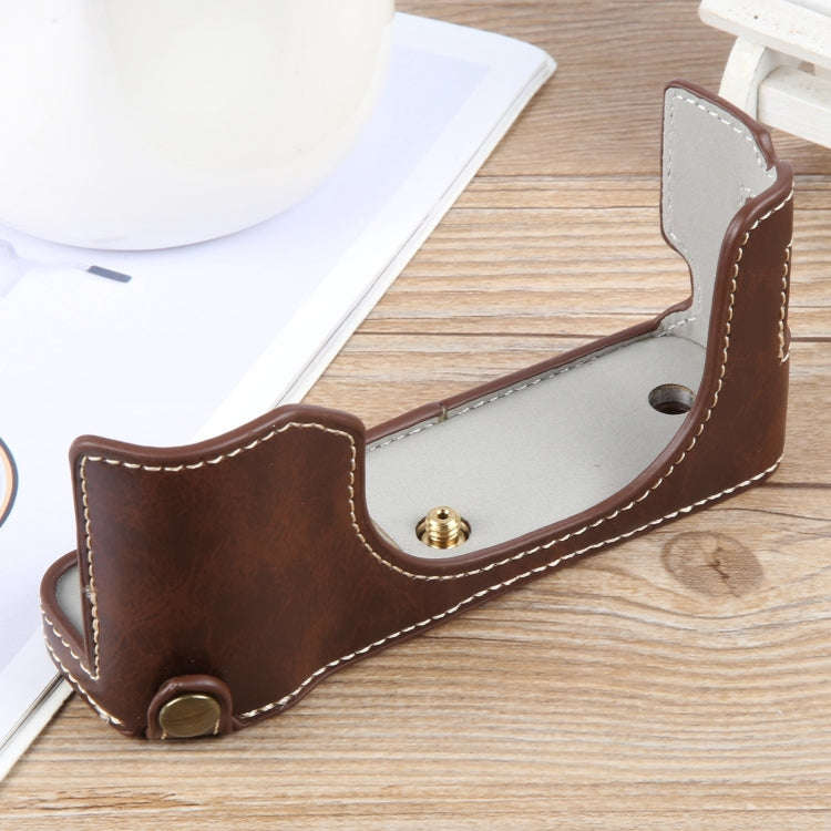 For FUJIFILM X100VI Glossy PU Leather Camera Half Case Base(Coffee)
