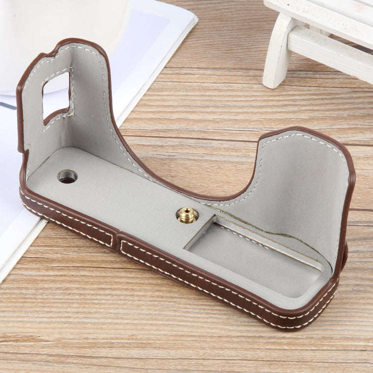 For FUJIFILM X100VI Glossy PU Leather Camera Half Case Base(Coffee)